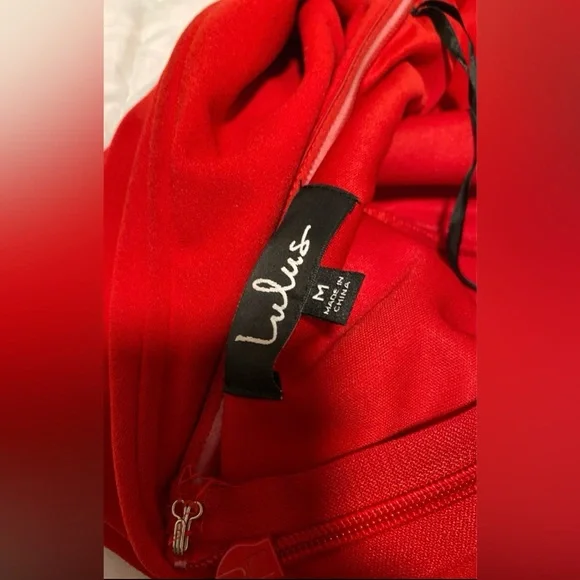 Lulu's Red Kiss Me Again Formal Maxi Gown with Asymmetric Ruffles & Slit - Picture 5 of 8